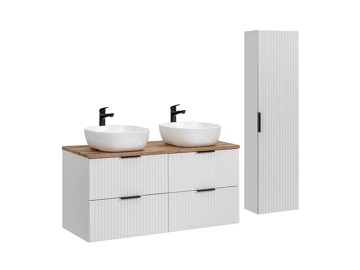 Ensemble meuble double vasque 120cm et colonne Adriel Blanc