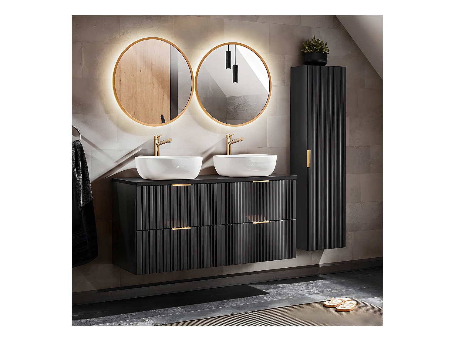 Ensemble meuble double vasque 120cm et colonne Adriel Noir