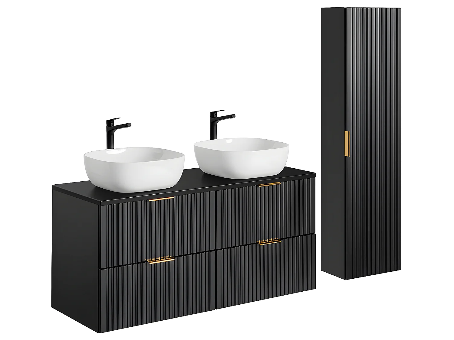 Conjunto mueble doble lavabo 120cm y columna Adriel Negro