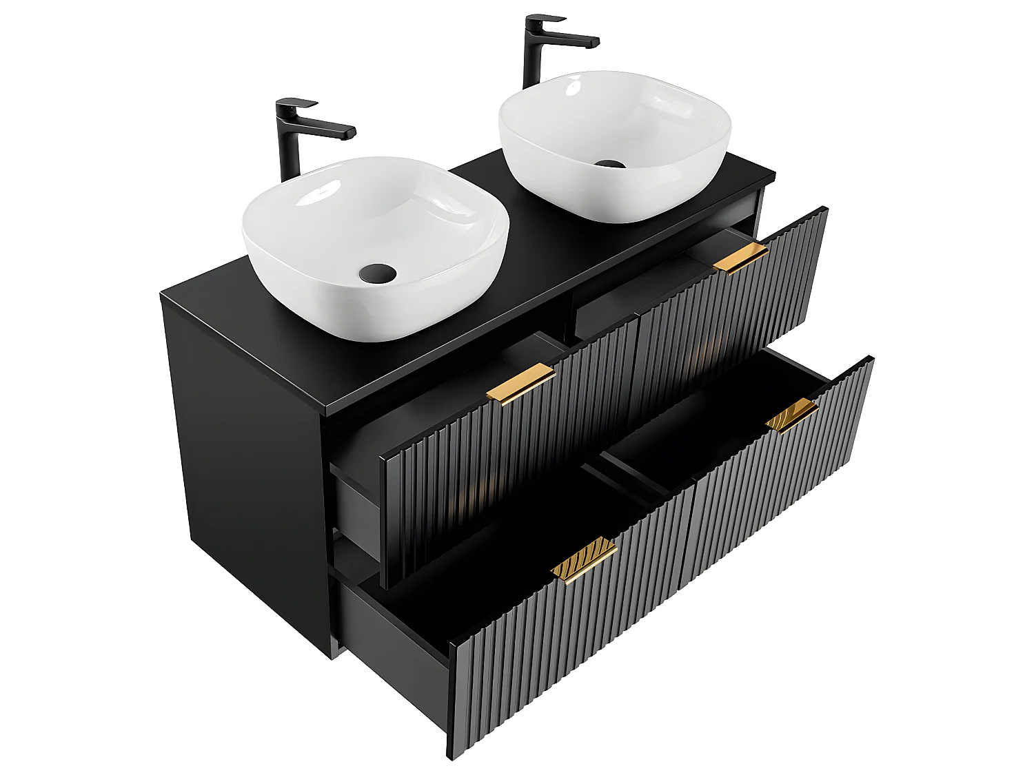 Conjunto mueble doble lavabo 120cm y columna Adriel Negro