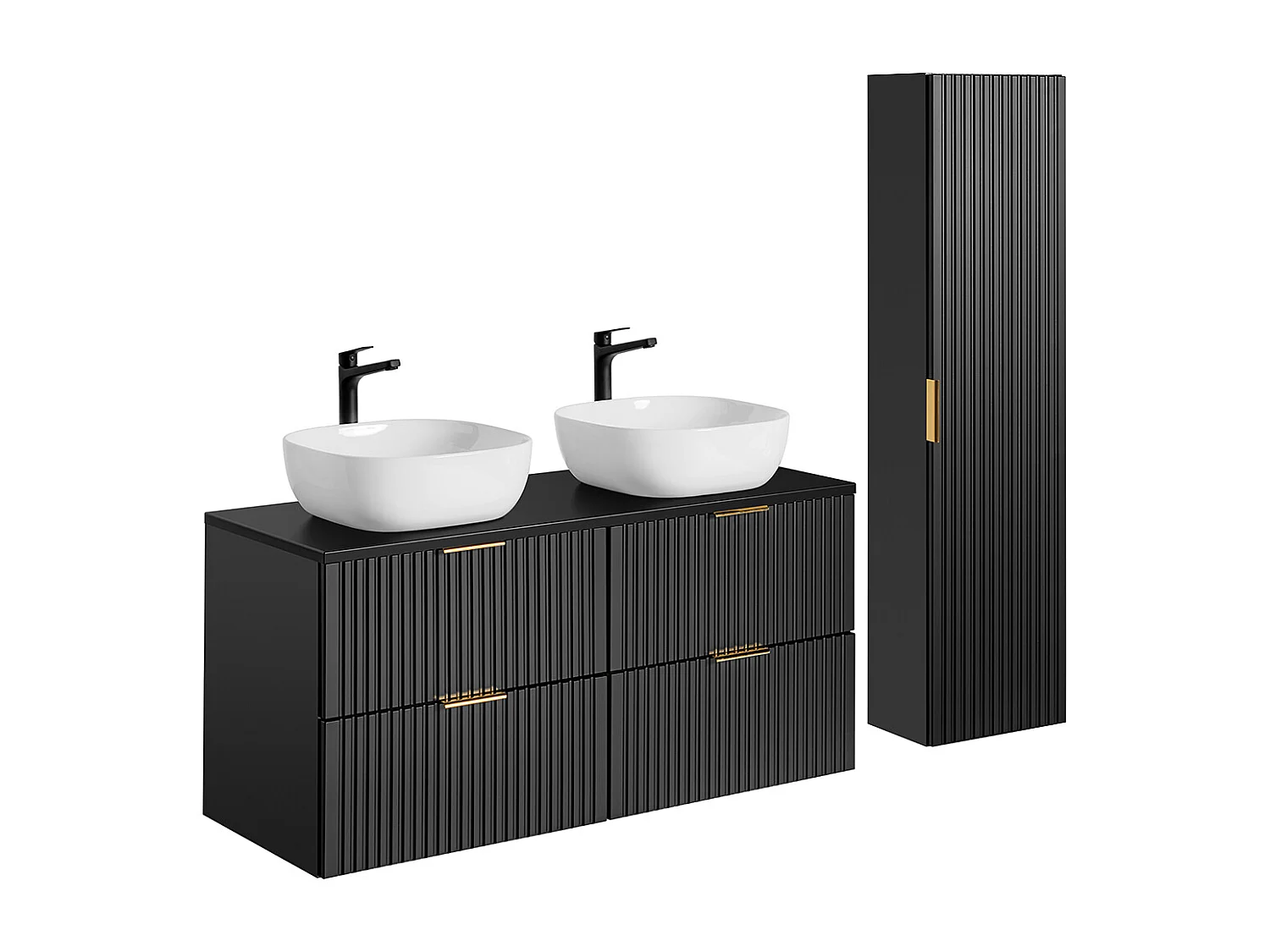 Ensemble meuble double vasque 120cm et colonne Adriel Noir