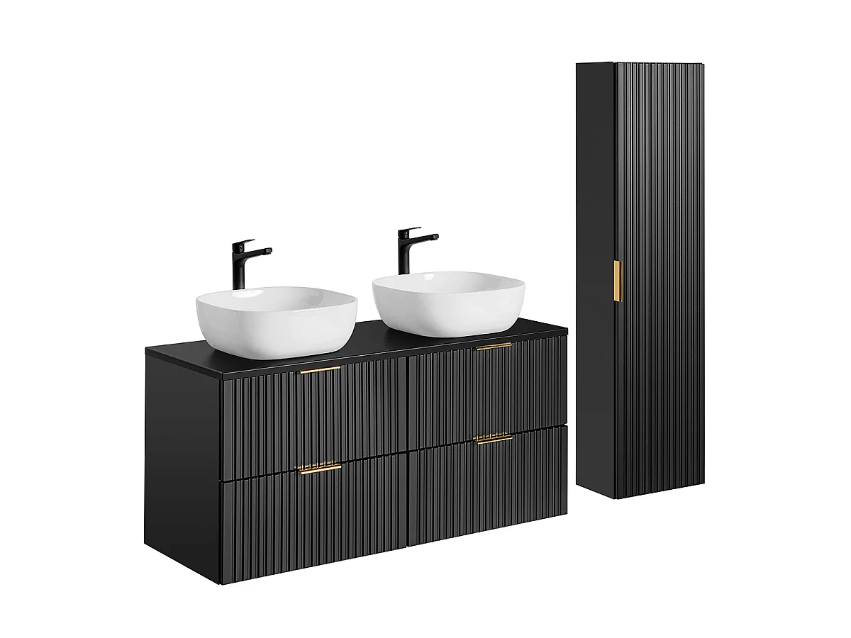 Ensemble meuble double vasque 120cm et colonne Adriel Noir