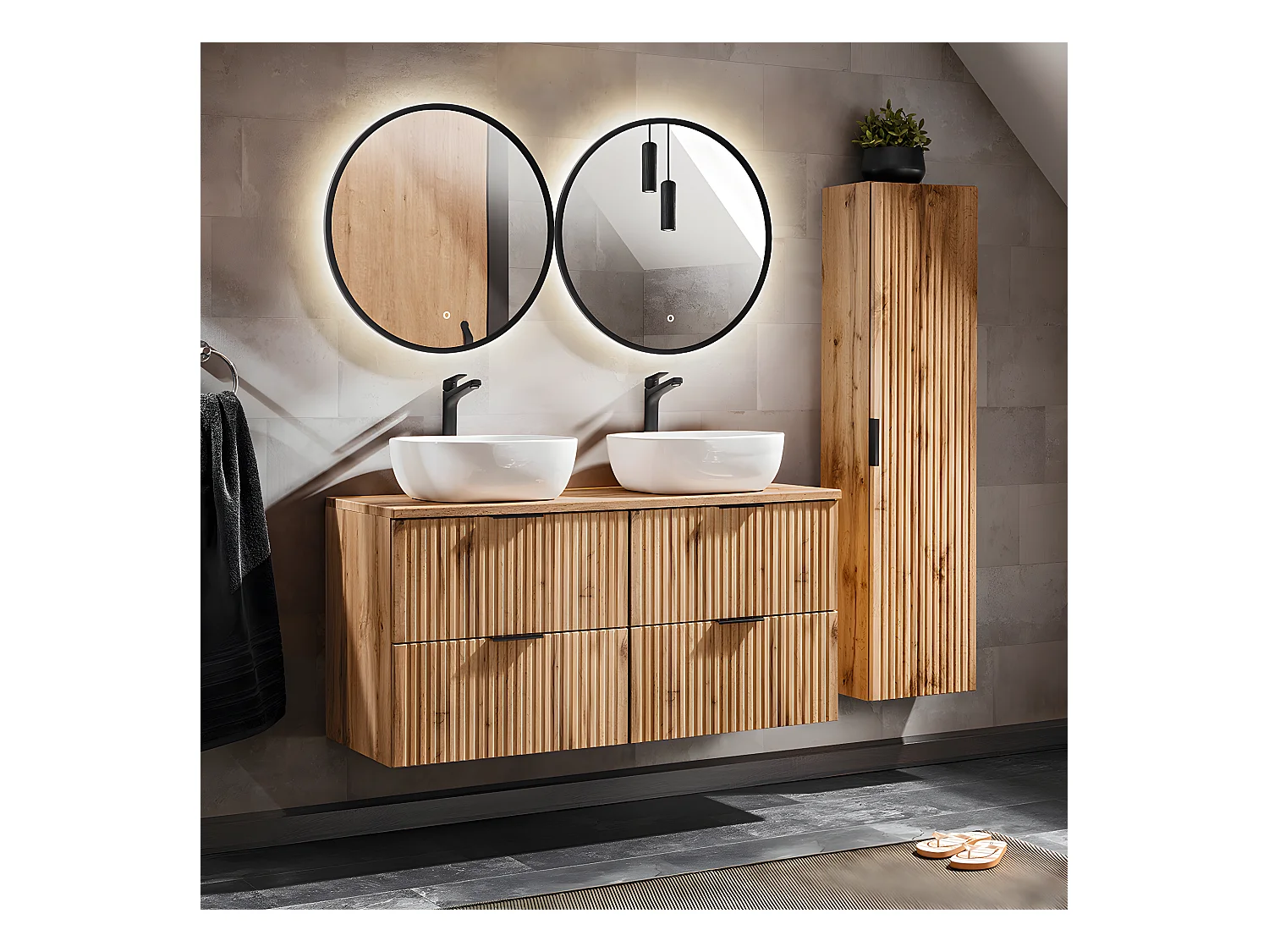 Ensemble meuble double vasque 120cm et colonne Adriel Bois