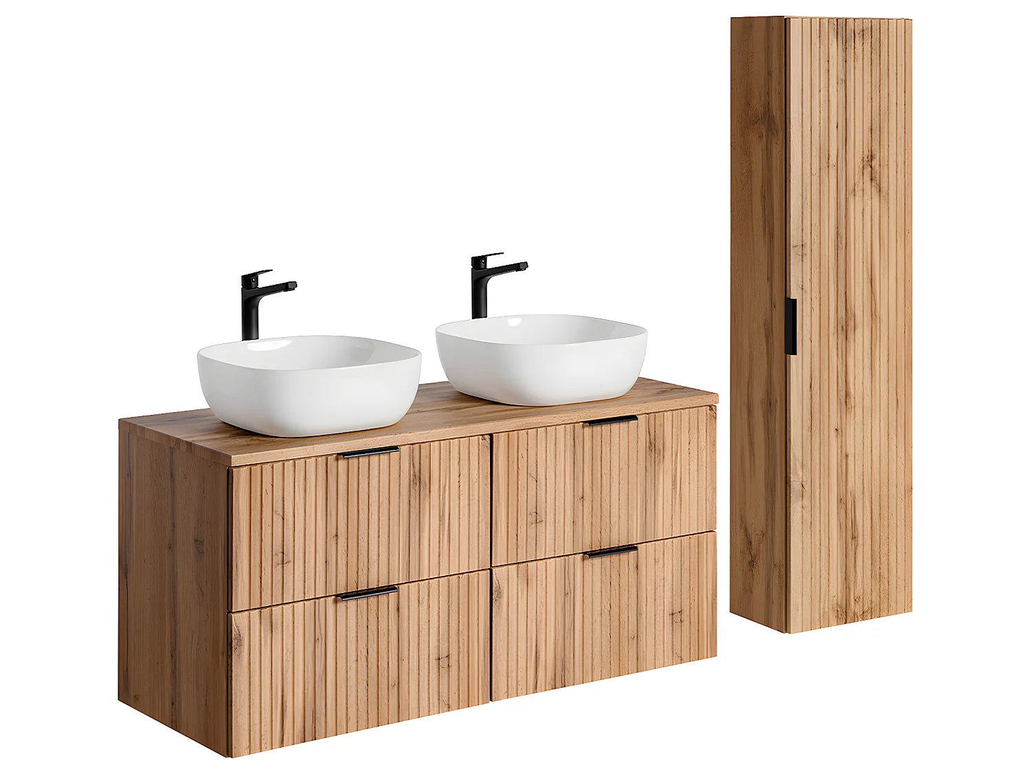 Conjunto mueble lavabo doble 120 cm y columna Adriel Madera