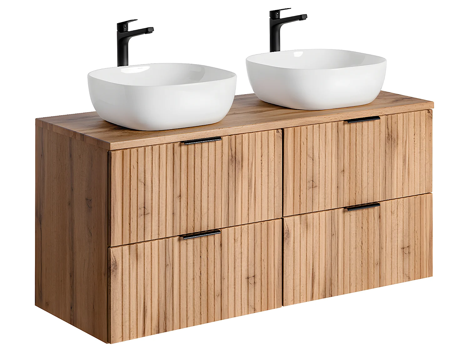 Conjunto mueble lavabo doble 120 cm y columna Adriel Madera