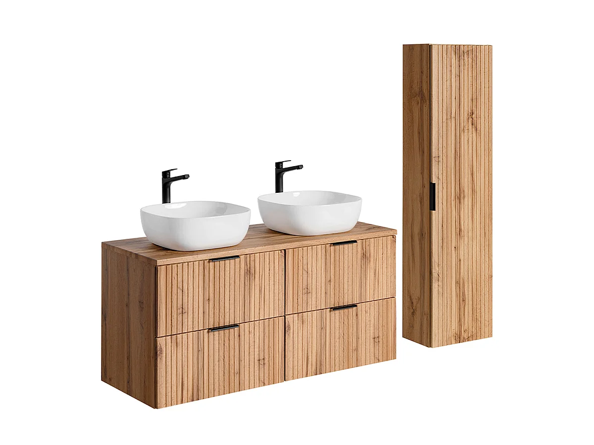 Ensemble meuble double vasque 120cm et colonne Adriel Bois