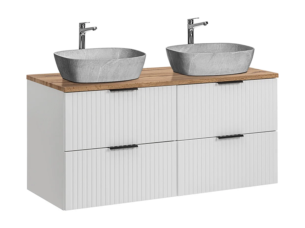120 cm dobbelt håndvask og piedestal Adriel Hvid og steneffekt