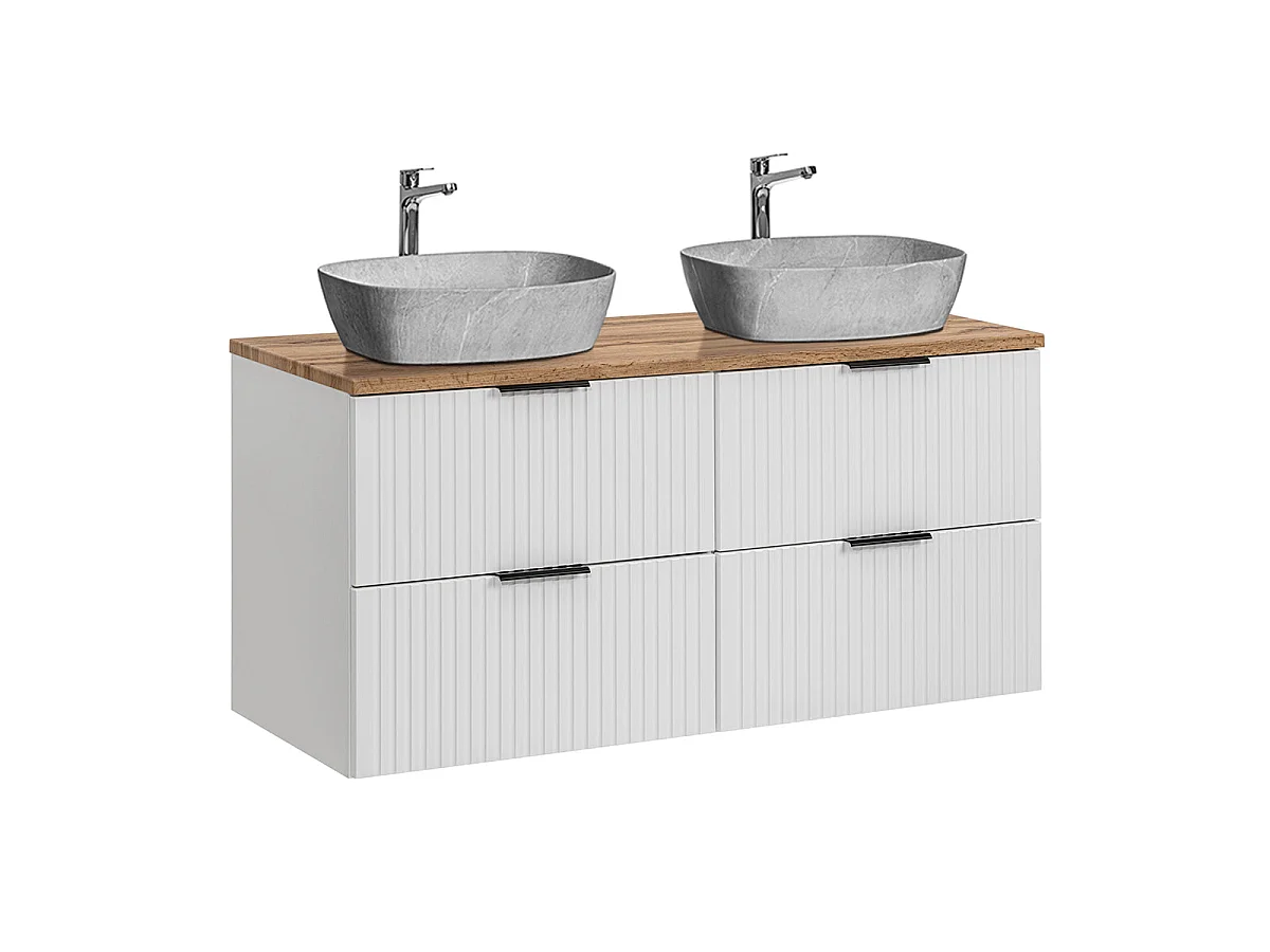 Ensemble meuble double vasque 120cm et colonne Adriel Blanc et effet Pierre