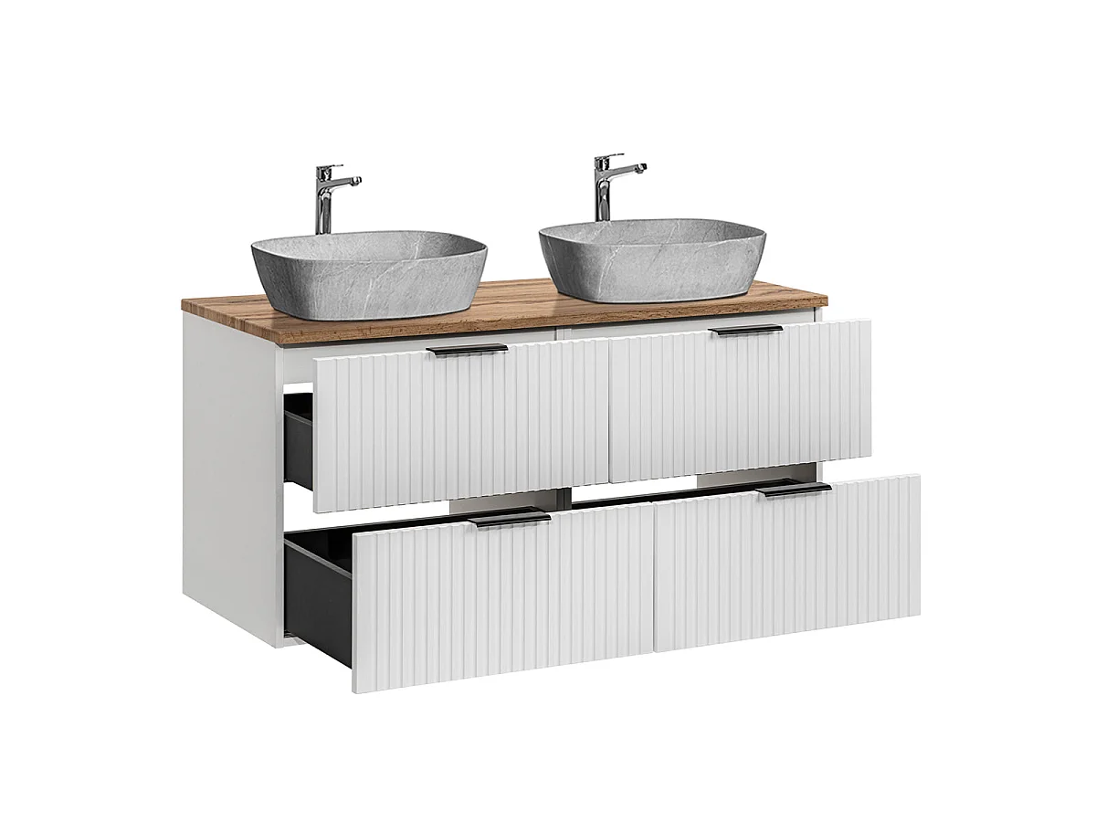Ensemble meuble double vasque 120cm et colonne Adriel Blanc et effet Pierre
