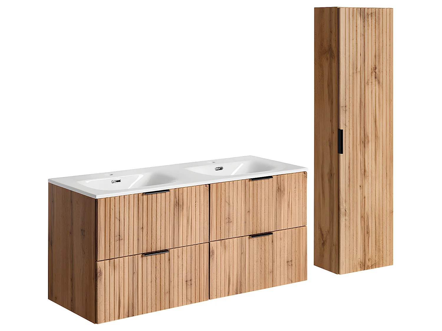 Ensemble meuble double vasque encastrée 120cm et colonne Adriel Bois