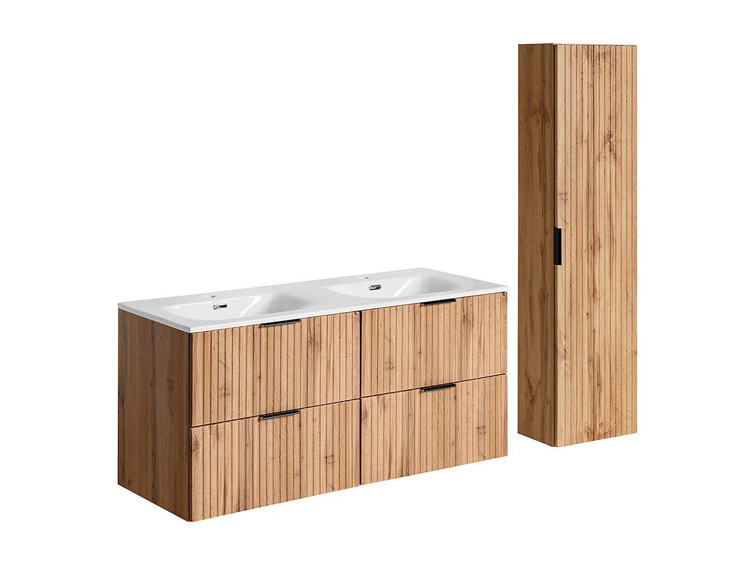 Ensemble meuble double vasque encastrée 120cm et colonne Adriel Bois