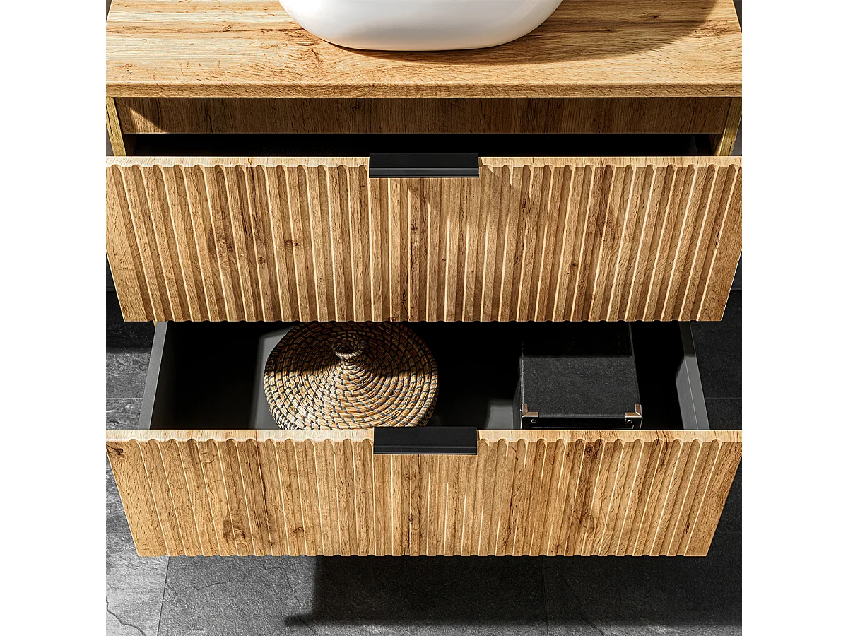 Ensemble meuble double vasque encastrée 120cm et colonne Adriel Bois