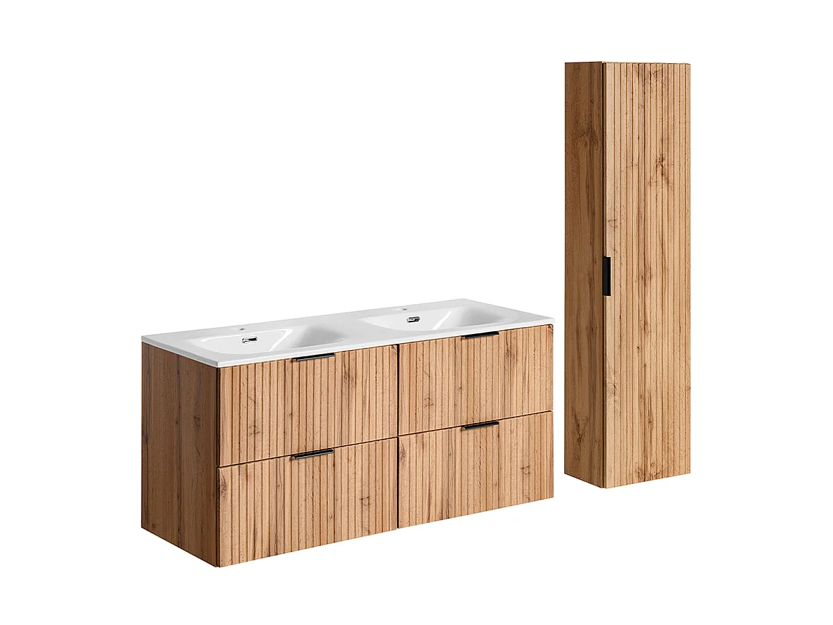 Ensemble meuble double vasque encastrée 120cm et colonne Adriel Bois