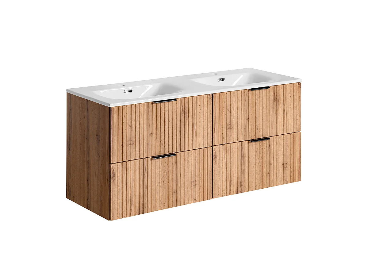 Ensemble meuble double vasque encastrée 120cm et colonne Adriel Bois