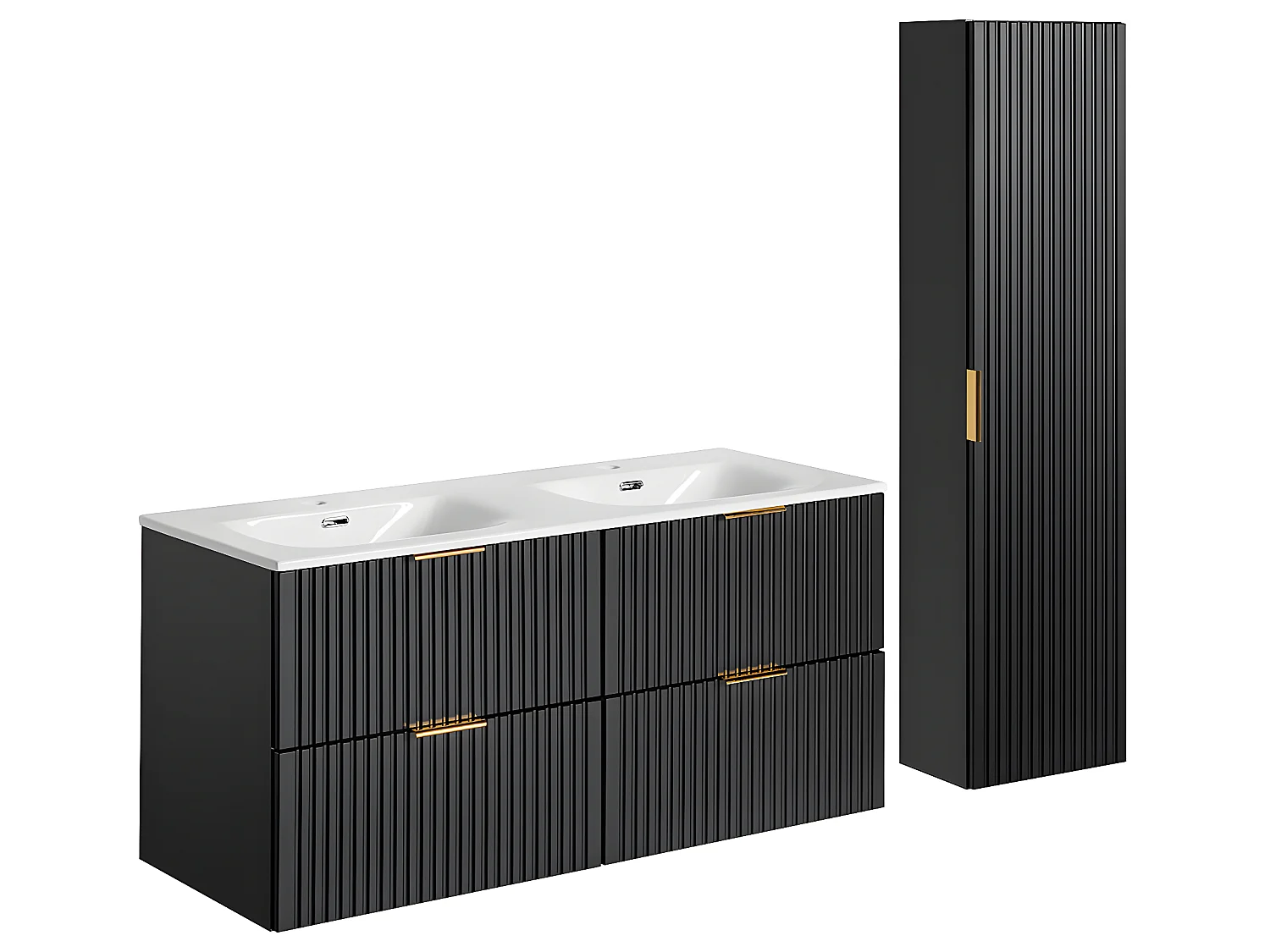 Ensemble meuble double vasque encastrée 120cm et colonne Adriel Noir