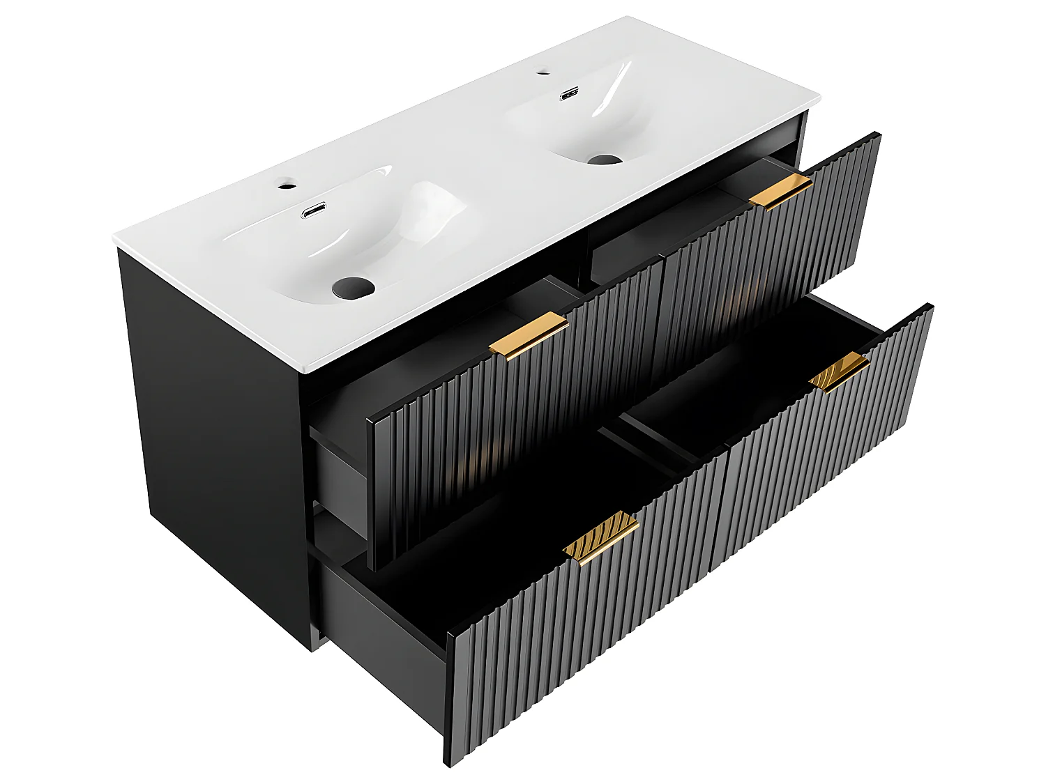 Conjunto mueble doble lavabo encastrado 120cm y columna Adriel Negro