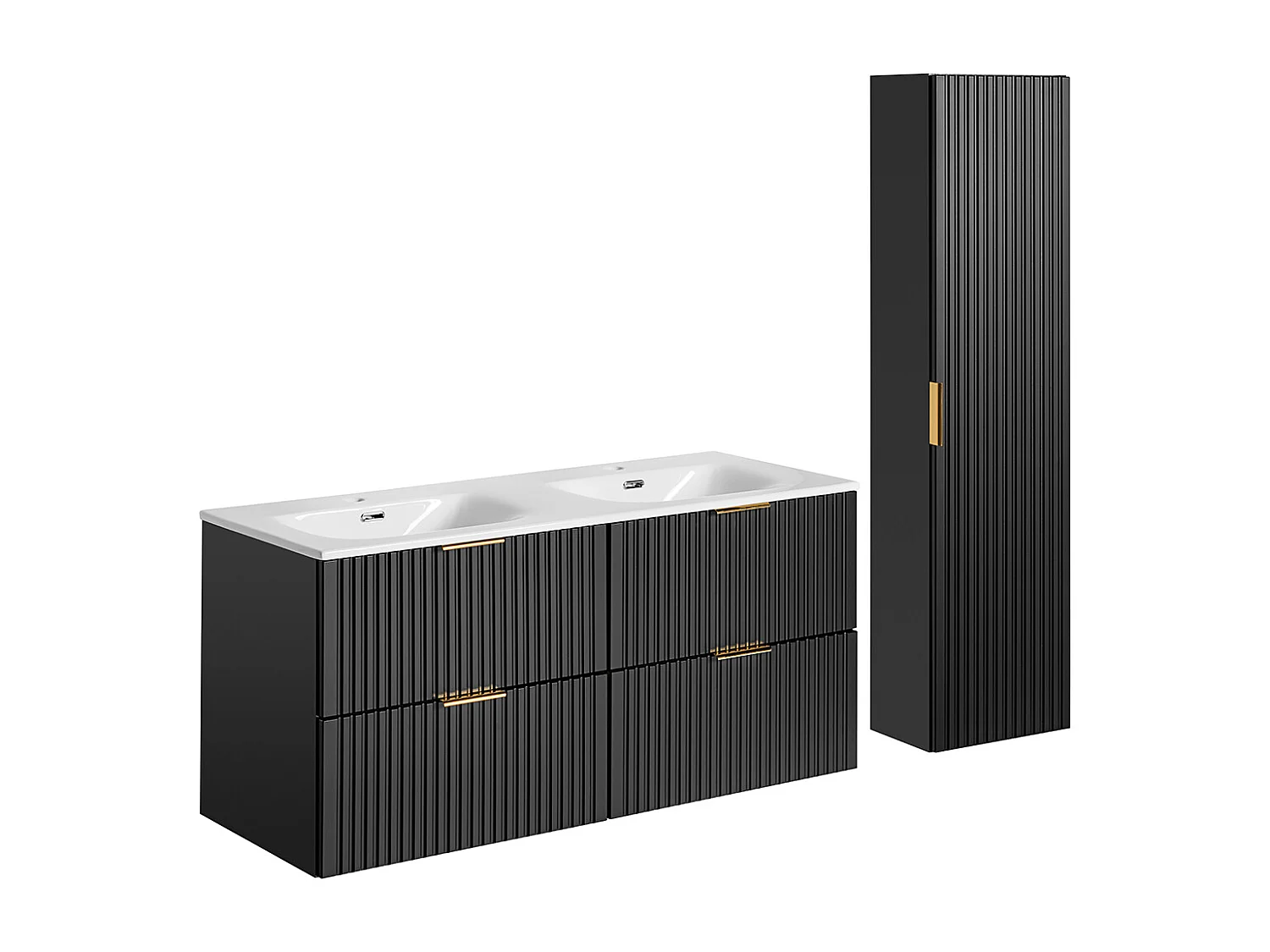Ensemble meuble double vasque encastrée 120cm et colonne Adriel Noir