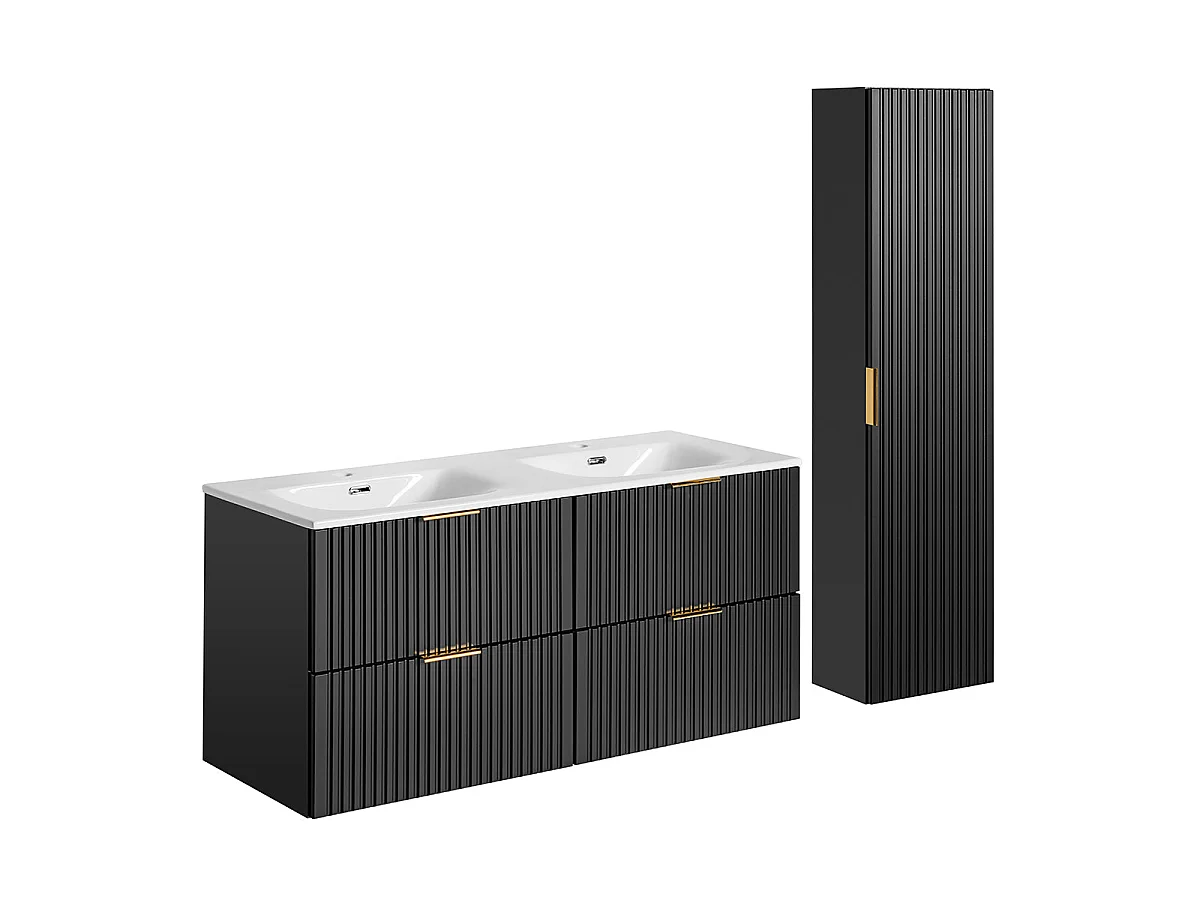 Ensemble meuble double vasque encastrée 120cm et colonne Adriel Noir