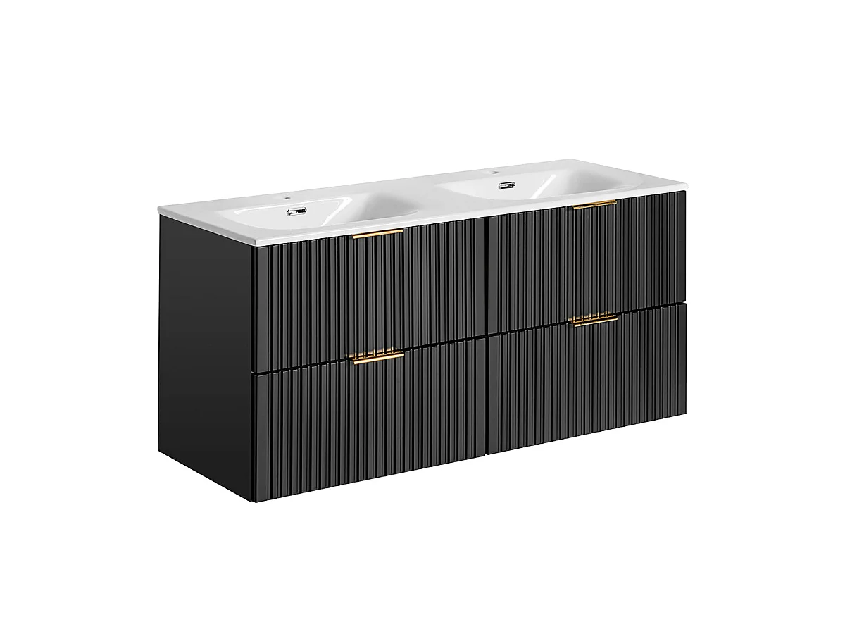Ensemble meuble double vasque encastrée 120cm et colonne Adriel Noir