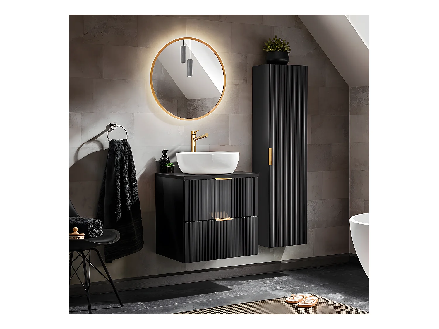 Ensemble meuble simple vasque 60cm et colonne Adriel Noir