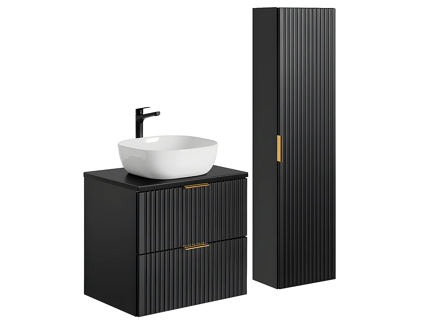 Conjunto mueble lavabo individual 60cm y columna Adriel Negro