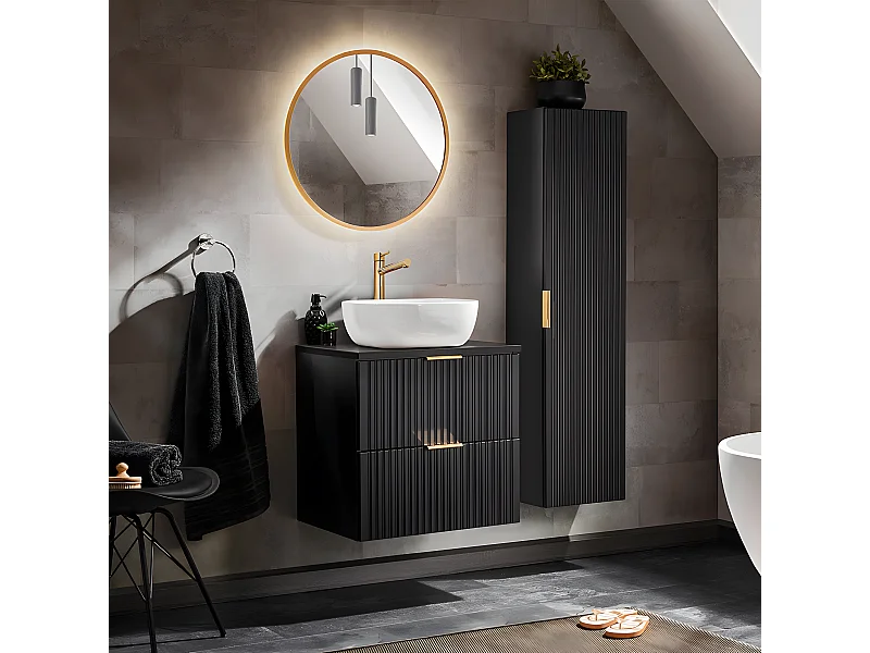 Conjunto mueble lavabo individual 60cm y columna Adriel Negro