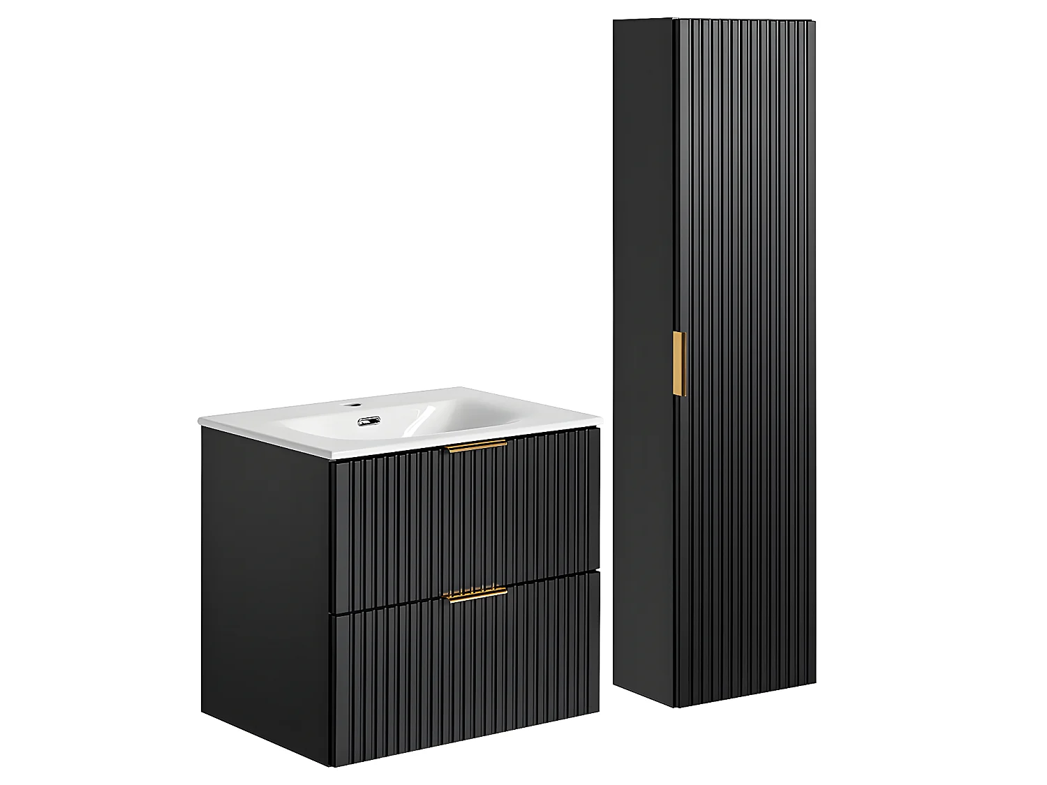 Ensemble meuble simple vasque encastrée 60cm et colonne Adriel Noir