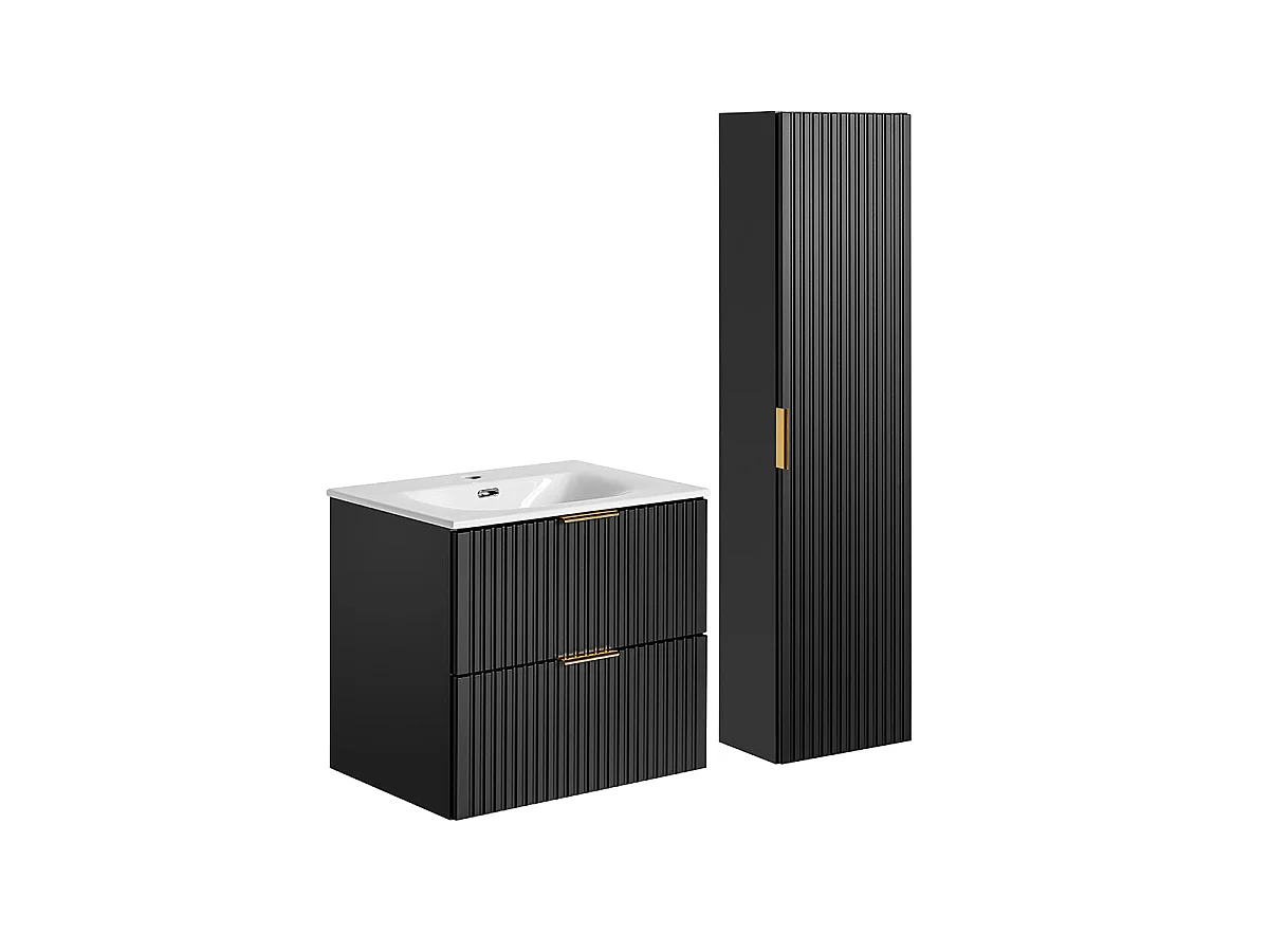 Ensemble meuble simple vasque encastrée 60cm et colonne Adriel Noir