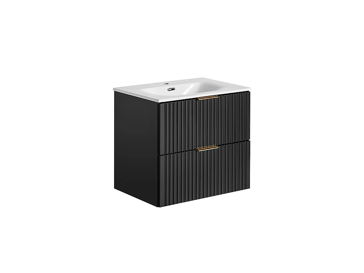 Ensemble meuble simple vasque encastrée 60cm et colonne Adriel Noir