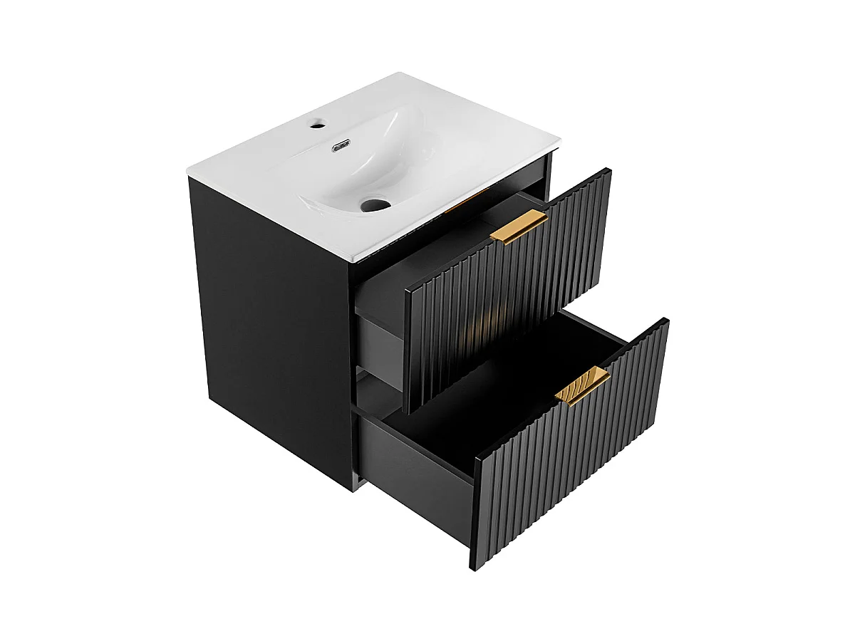 Ensemble meuble simple vasque encastrée 60cm et colonne Adriel Noir