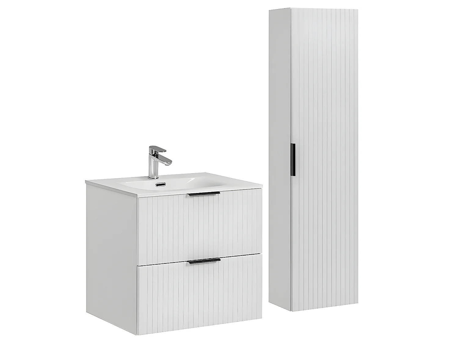 Ensemble meuble simple vasque encastrée 60cm et colonne Adriel Blanc