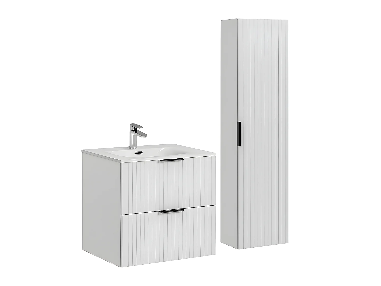 Ensemble meuble simple vasque encastrée 60cm et colonne Adriel Blanc