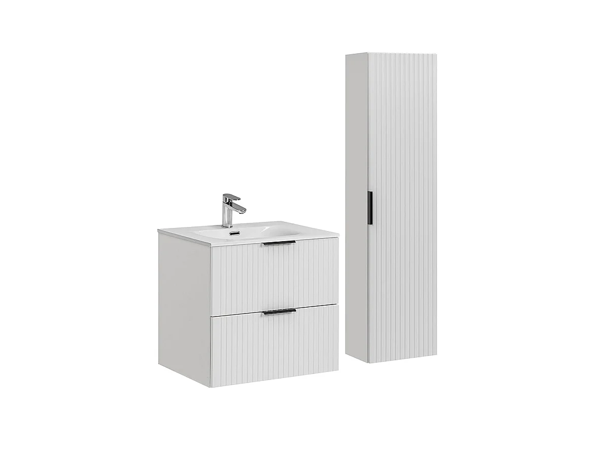 Ensemble meuble simple vasque encastrée 60cm et colonne Adriel Blanc