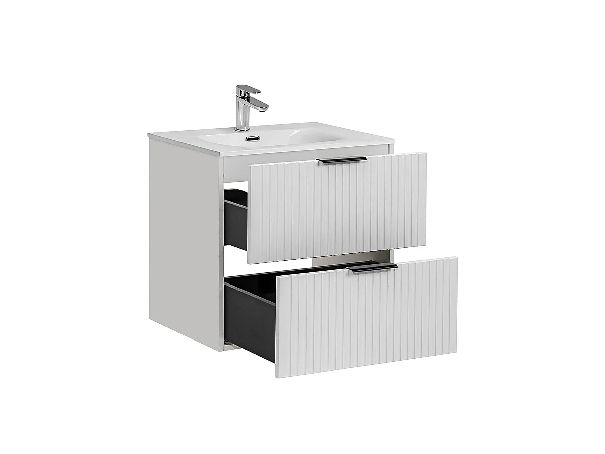 Ensemble meuble simple vasque encastrée 60cm et colonne Adriel Blanc