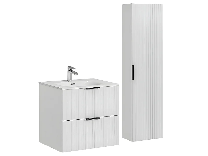 Conjunto mueble lavabo individual encastrado 60cm y columna Adriel Blanco
