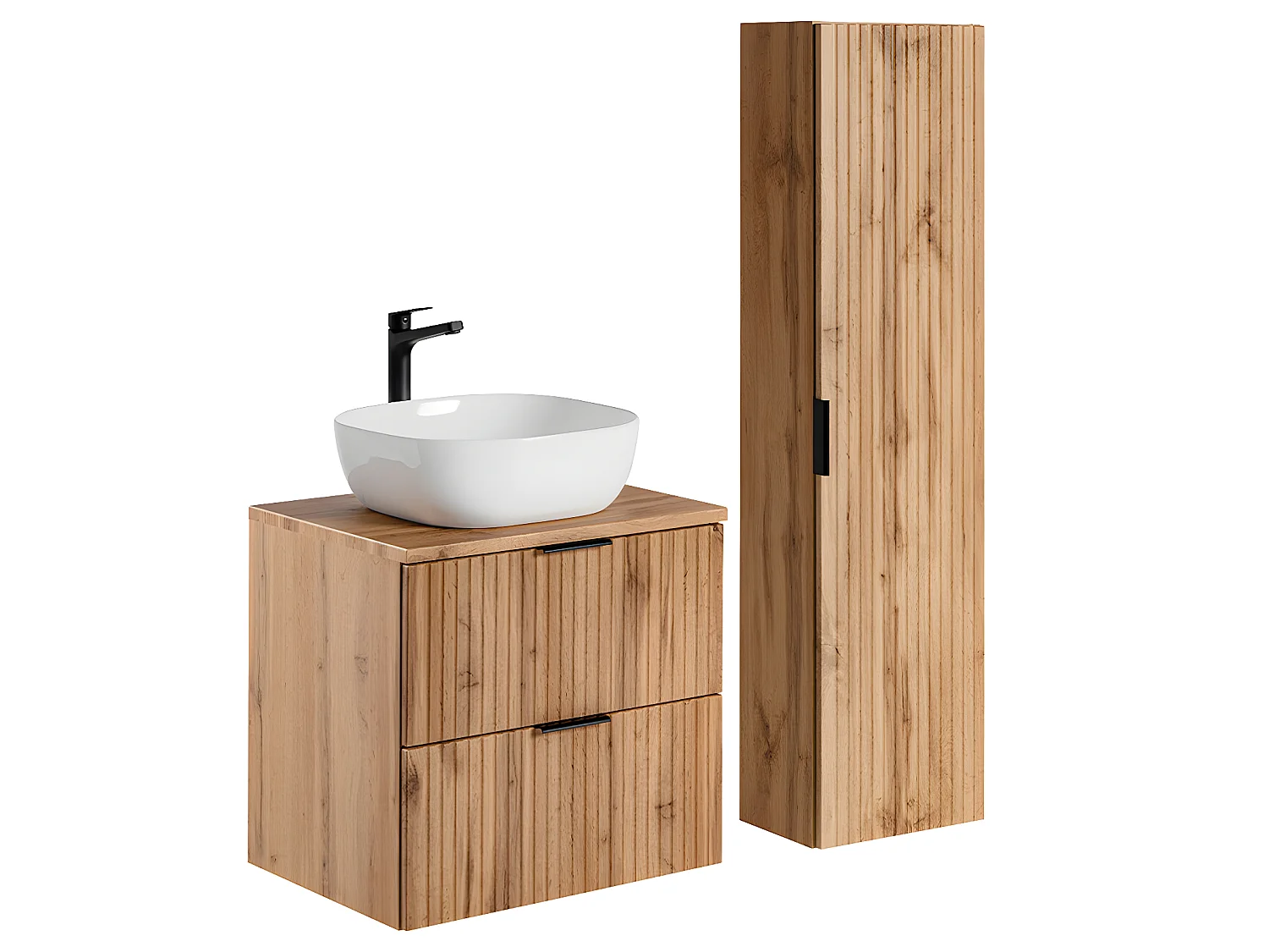 Ensemble meuble simple vasque 60cm et colonne Adriel Bois
