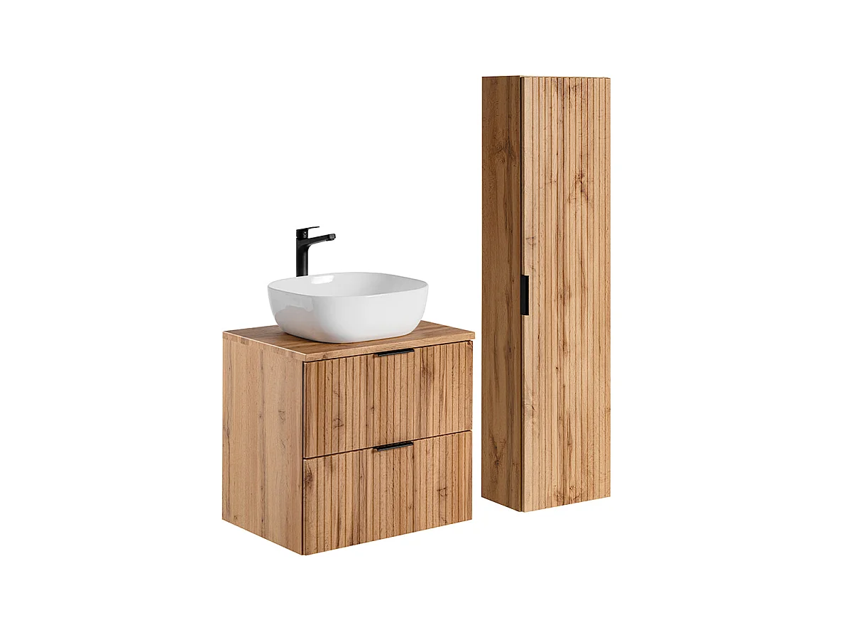 Ensemble meuble simple vasque 60cm et colonne Adriel Bois