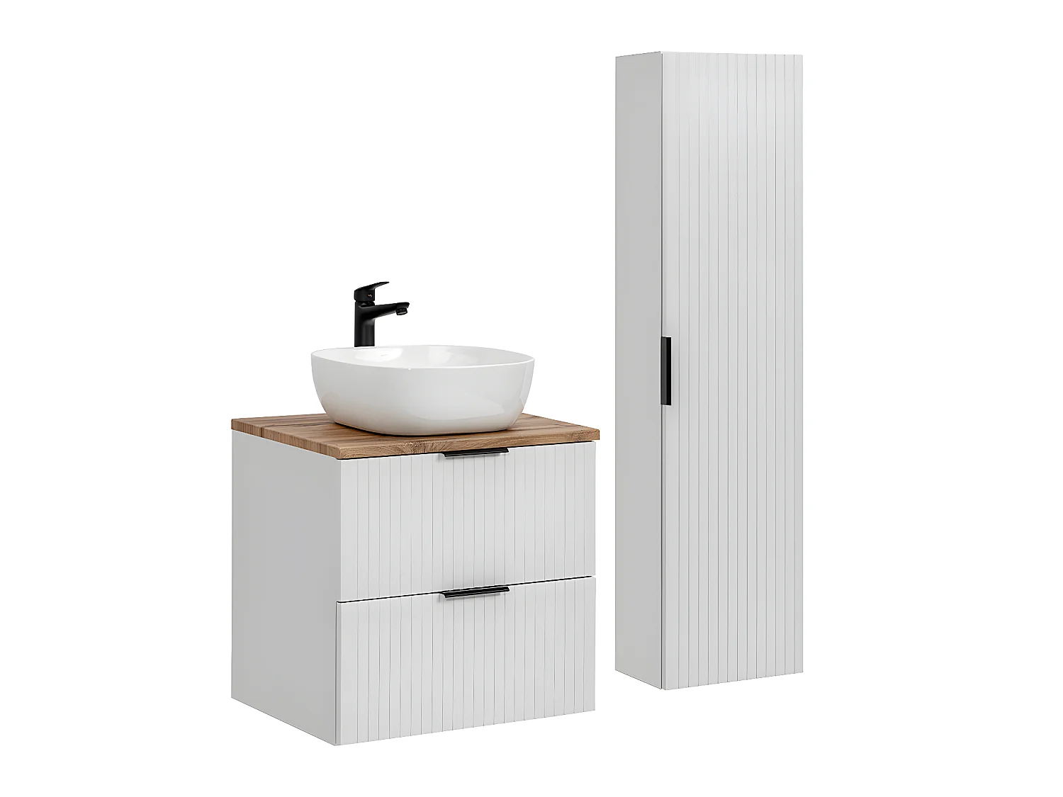 Conjunto mueble lavabo individual 60cm y columna Adriel Blanco