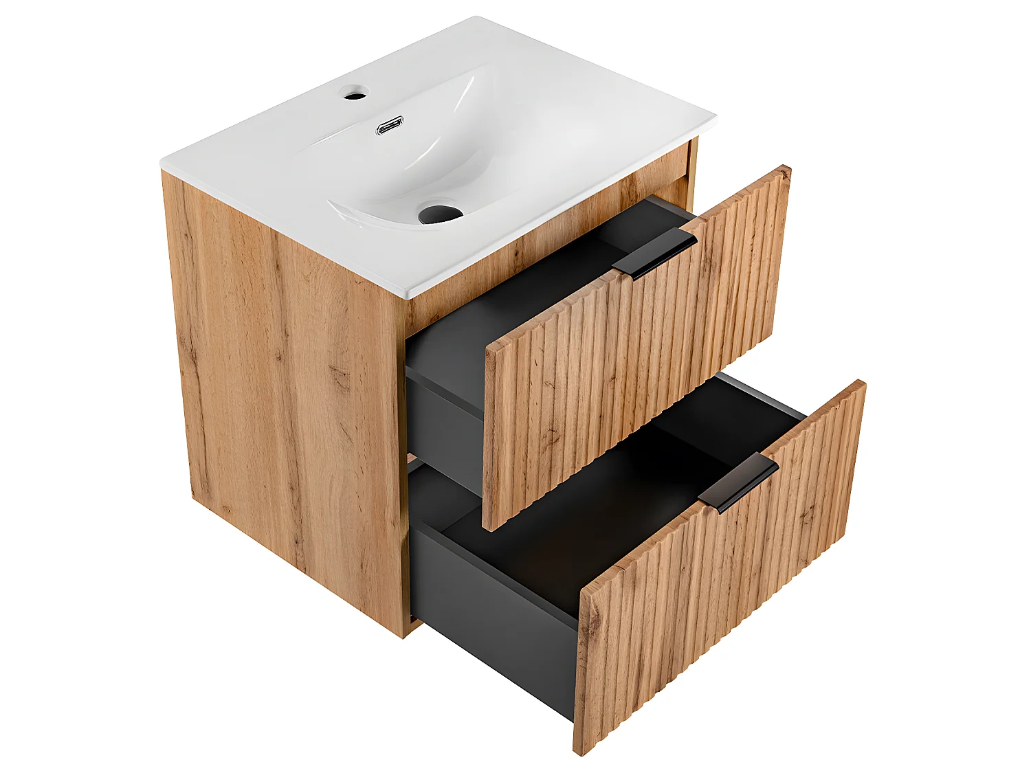 Ensemble meuble simple vasque encastrée 60cm et colonne Adriel Bois