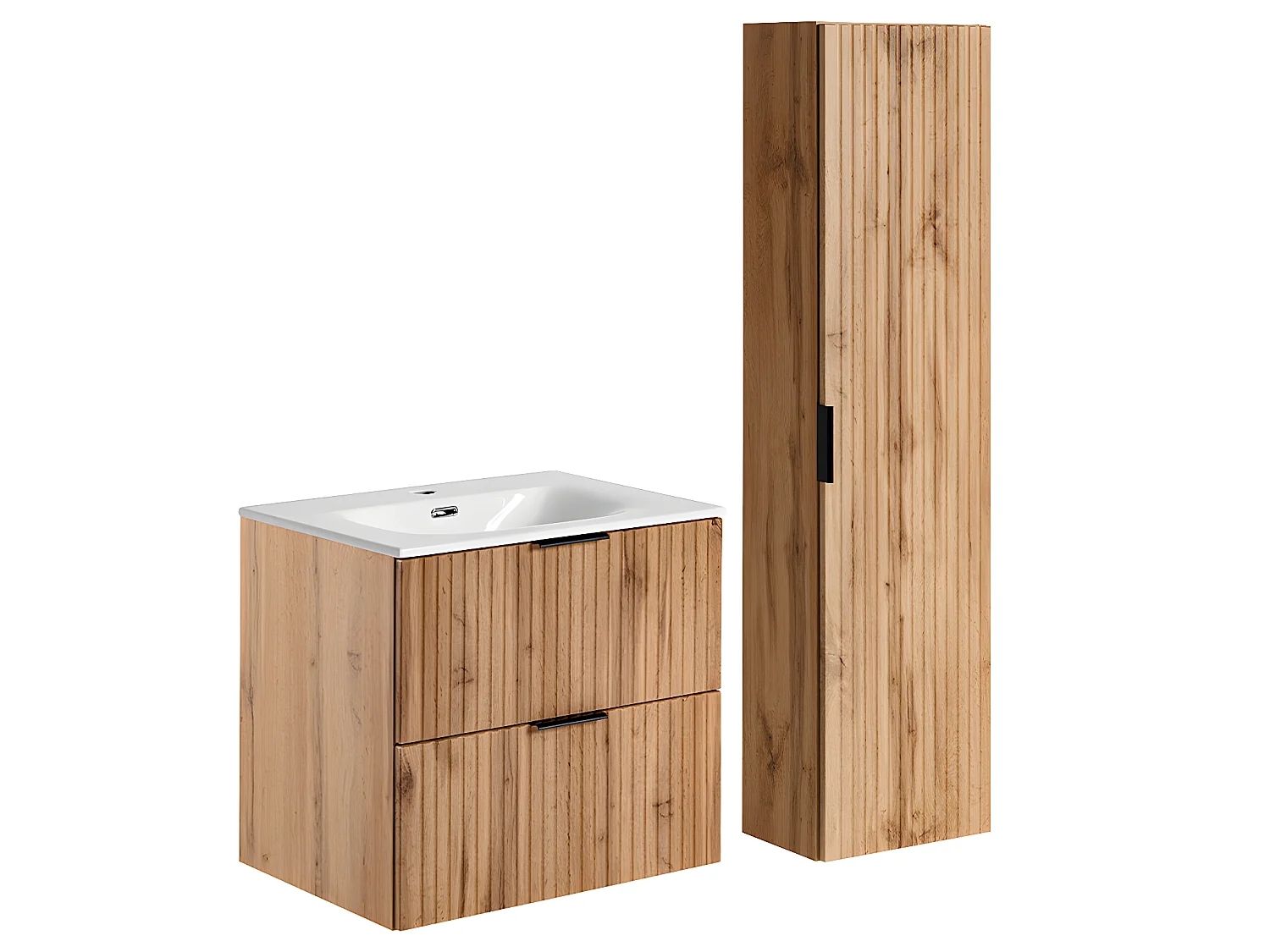 Conjunto mueble lavabo individual encastrado 60cm y columna Adriel Madera