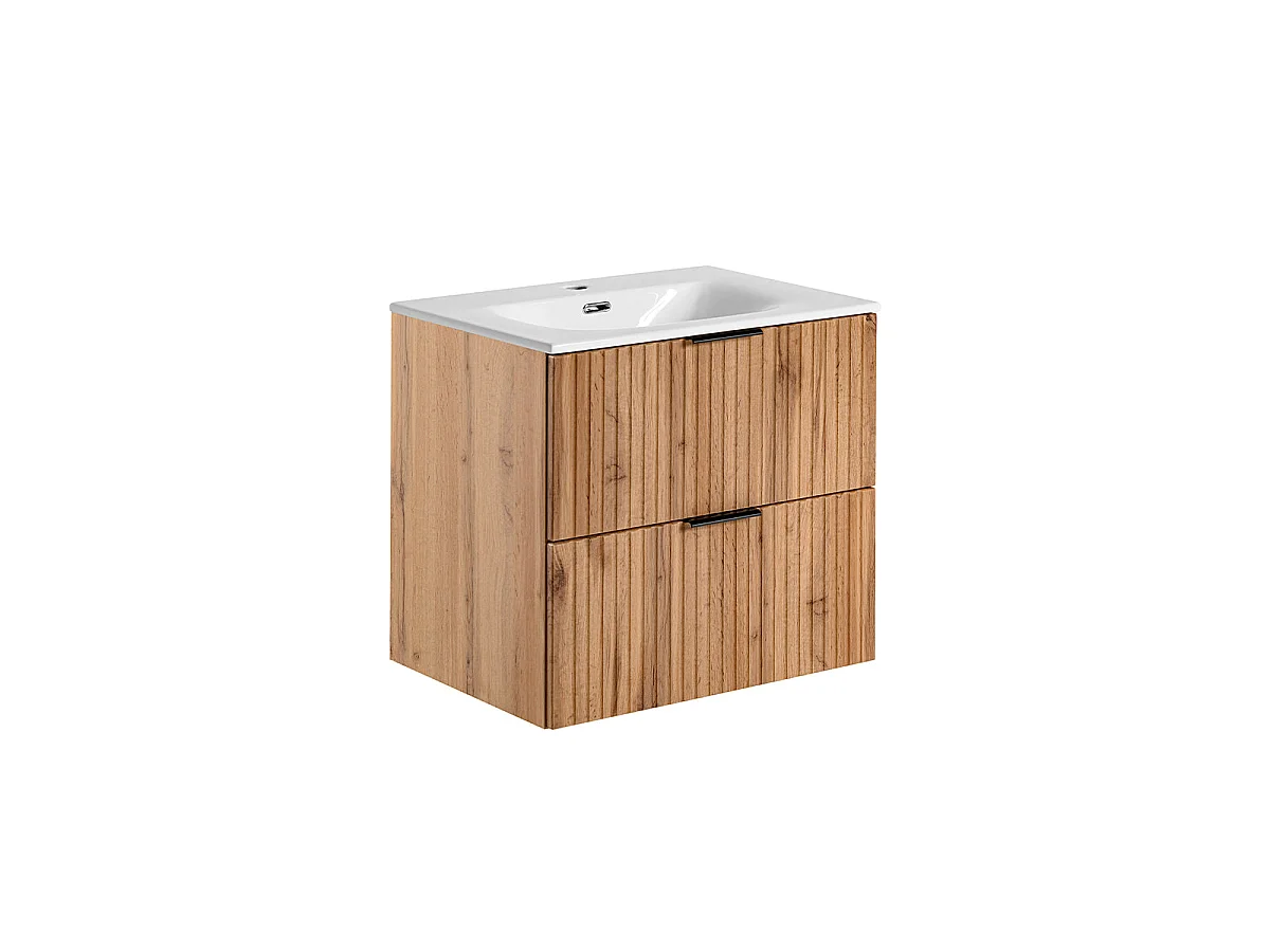 Ensemble meuble simple vasque encastrée 60cm et colonne Adriel Bois