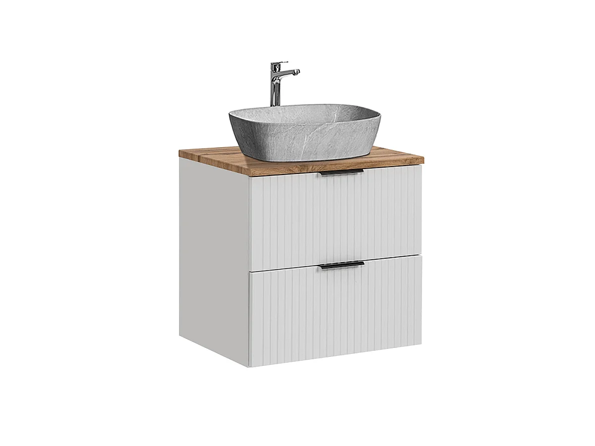 Ensemble meuble simple vasque 60cm et colonne Adriel Blanc et effet Pierre