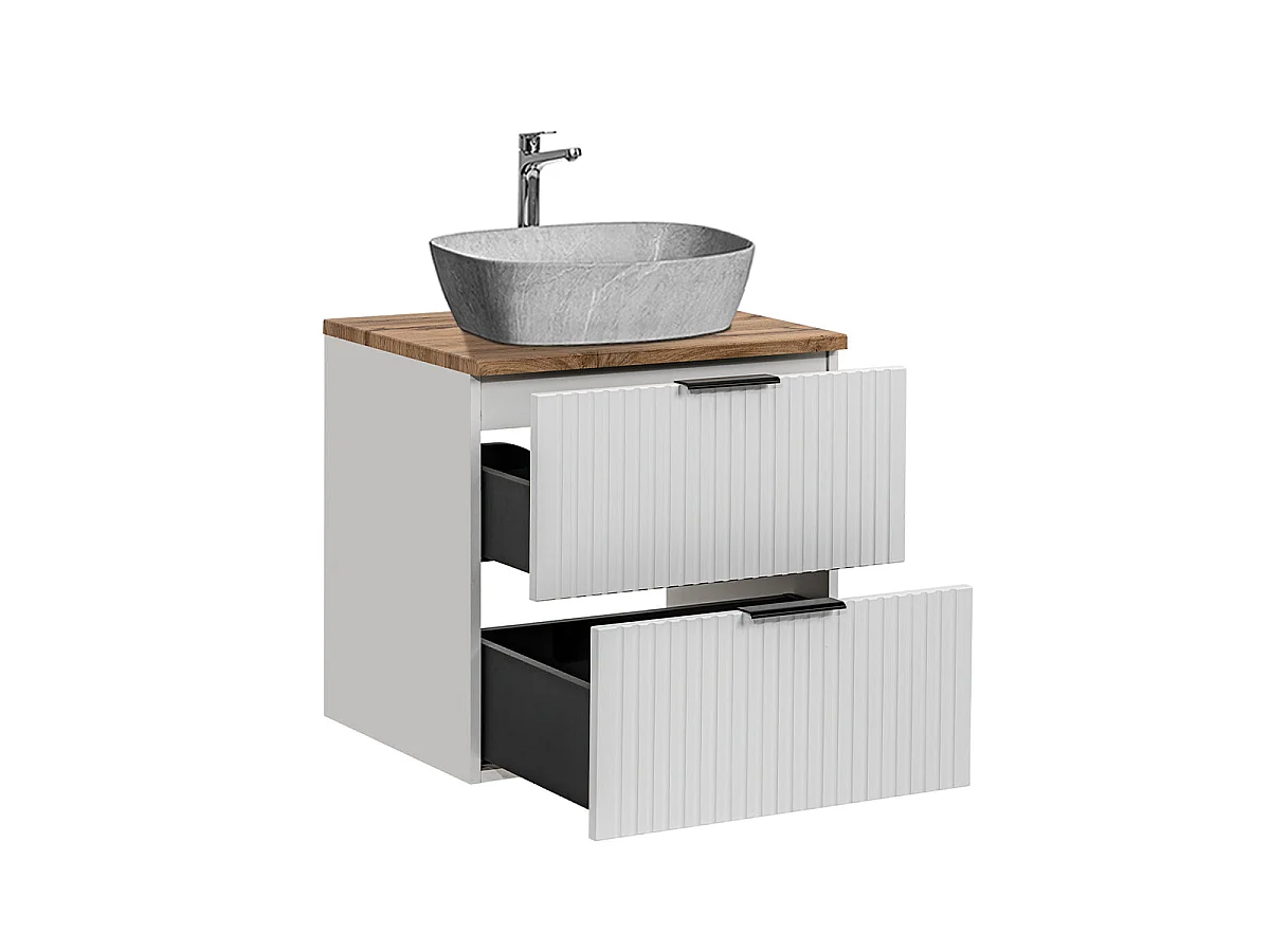 Ensemble meuble simple vasque 60cm et colonne Adriel Blanc et effet Pierre