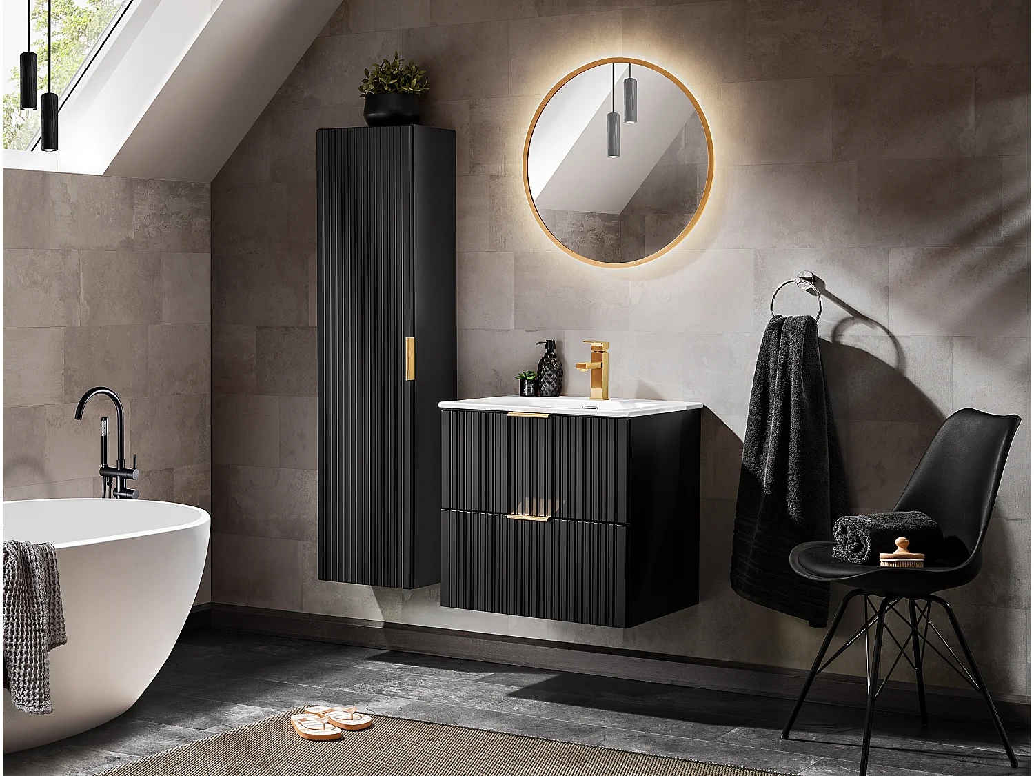 Meuble sous vasque Adel Black 60 cm avec 2 tiroirs