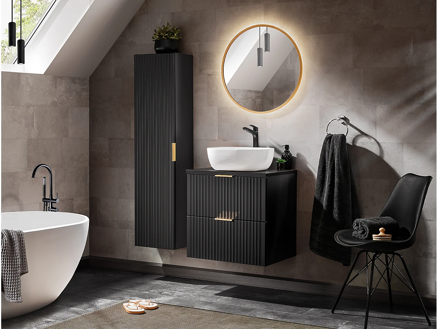 Meuble sous vasque Adel Black 60 cm avec 2 tiroirs