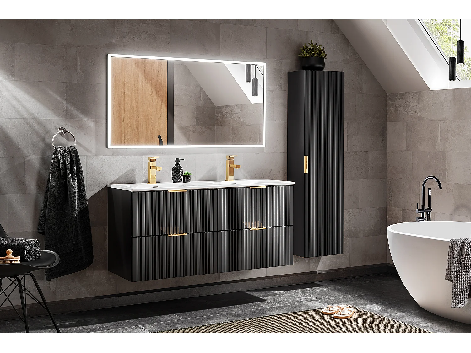 Meuble sous vasque Adel Black 60 cm avec 2 tiroirs