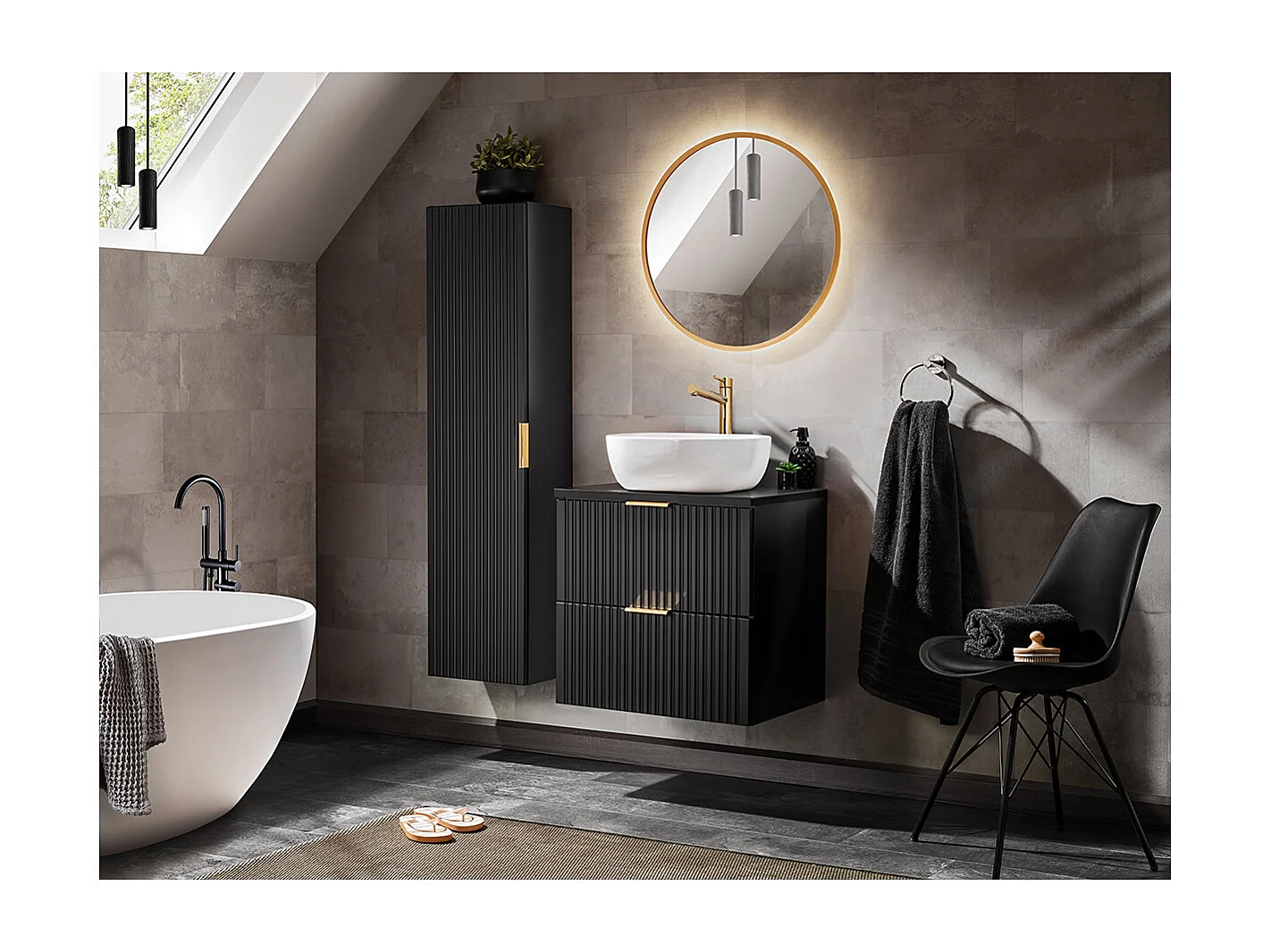 Meuble sous-vasque 60cm plan de toilette Adriel Noir