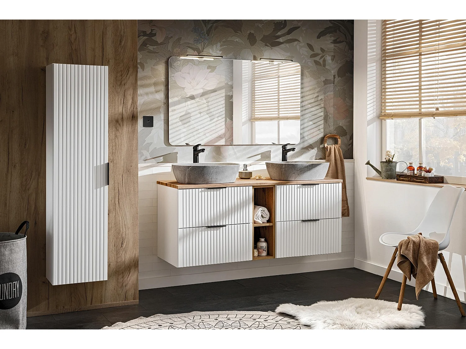 Ensemble de meubles Adel White 80 cm avec plan de toilette Chêne Wotan