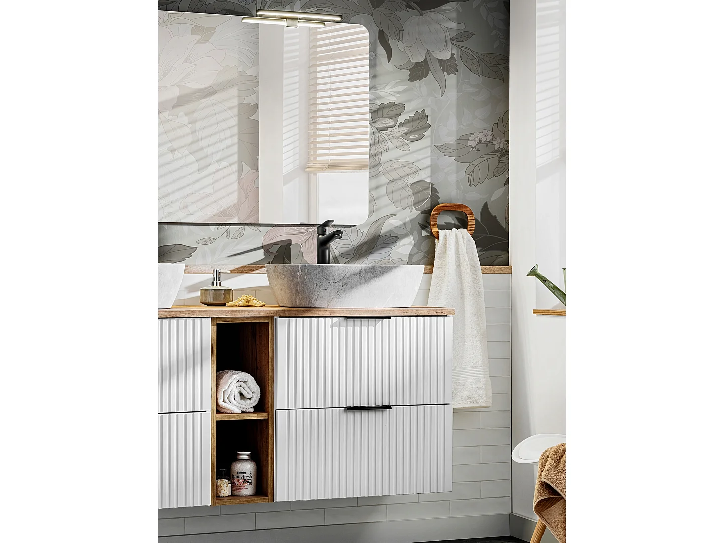Ensemble de meubles Adel White 60 cm avec plan de toilette Chêne Wotan