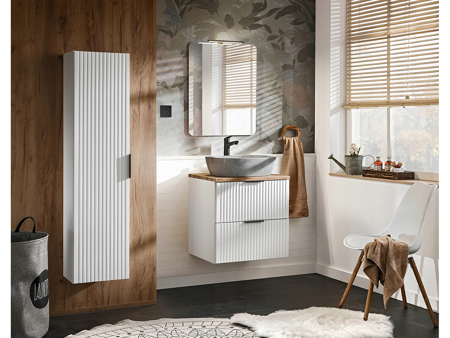Ensemble de meubles Adel White 60 cm avec plan de toilette Chêne Wotan